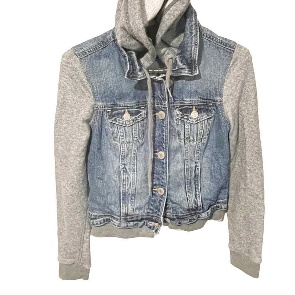 American Eagle Size Small Denim Jean Sweatshirt Knit Hooded Jacket